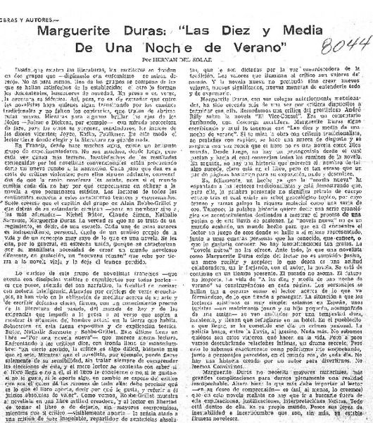 Marguerite Duras, &#34;Las diez y media de una noche de verano&#34;