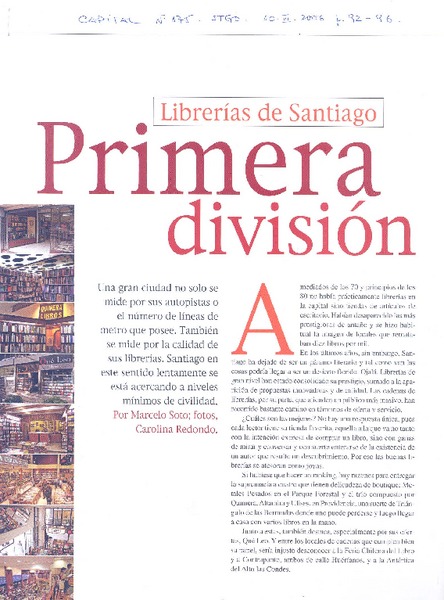 Librerías de Santiago, primera división