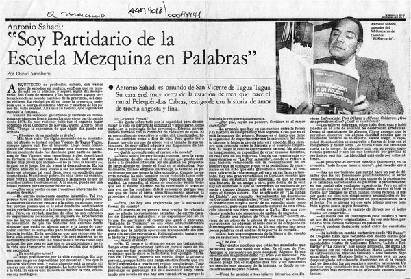 "Soy partidario de la escuela mezquina en palabras"  [artículo] Daniel Swinburn.