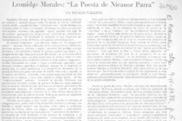 Leonidas Morales: "la poesía de Nicanor Parra"