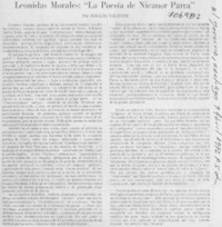 Leonidas Morales "La poesía de Nicanor Parra"