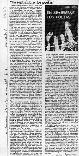 "En setiembre los poetas"  [artículo] Ignacio Valente.