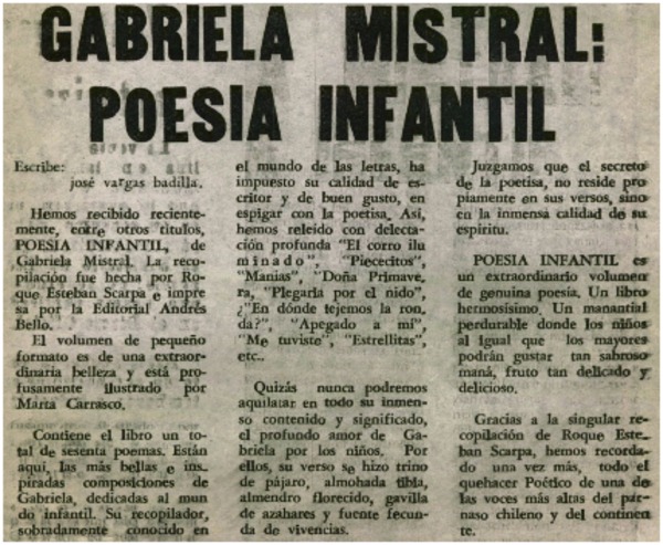 Gabriela Mistral: poesía infantil