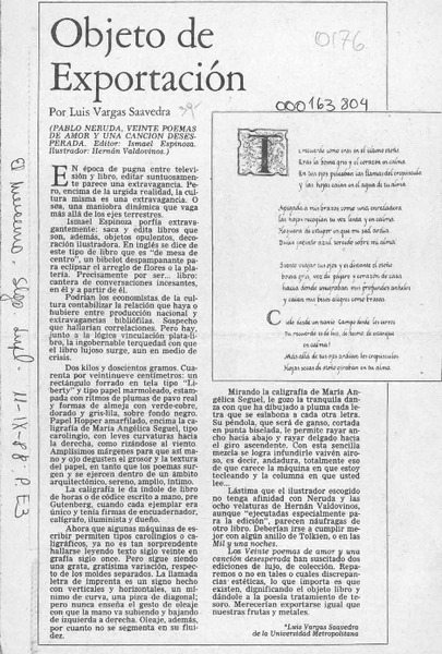 Objeto de exportación  [artículo] Luis Vargas Saavedra.