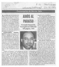 Adiós al paraíso  [artículo] Héctor Velis.