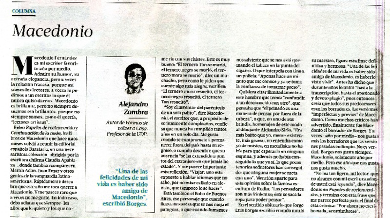 Macedonio  [artículo] Alejandro Zambra.