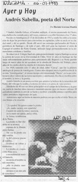 Andrés Sabella, poeta del norte