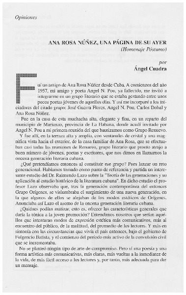 Ana Rosa Núñez, una página de su ayer