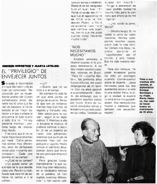 Enrique Bernstein y Marta Letelier, el "Privilegio" de envejecer juntos