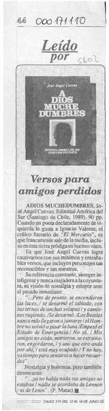 Versos para amigos perdidos  [artículo] P. Matas.