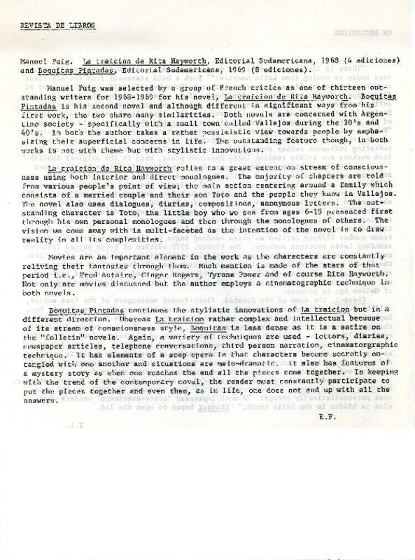 Revista de libros  [artículo] E. F.