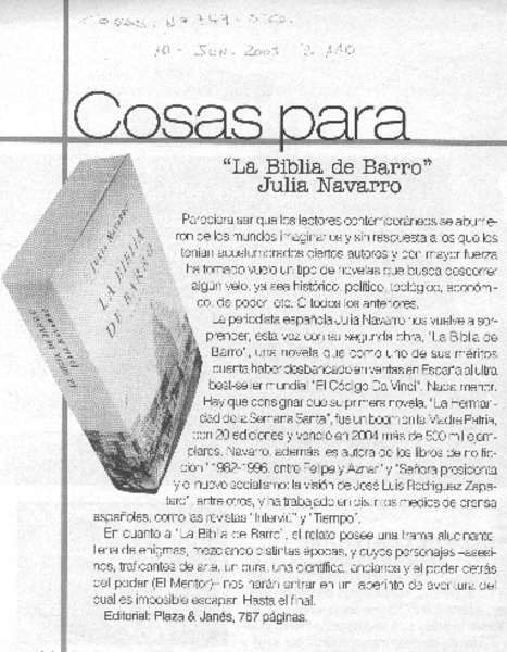 Cosas para "La Biblia de barro" Julia Navarro