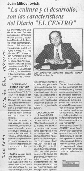 "La Cultura y el desarrollo son las características del diario "El Centro"  [artículo].