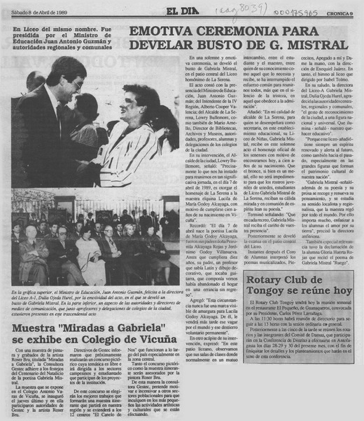 Emotiva ceremonia para develar busto de G. Mistral