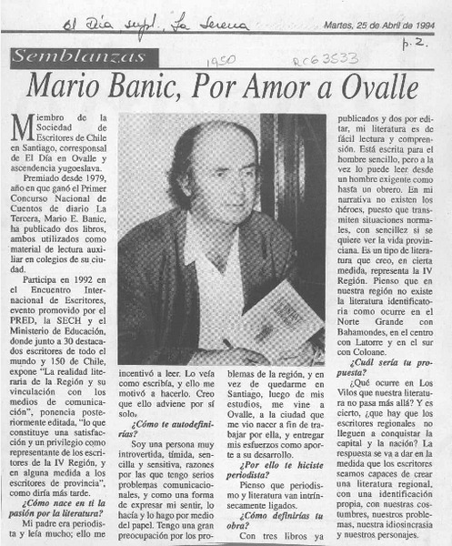 Mario Banic, por amor a Ovalle  [artículo].