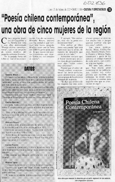 "Poesía chilena contemporánea", una obra de cinco mujeres de la región  [artículo]