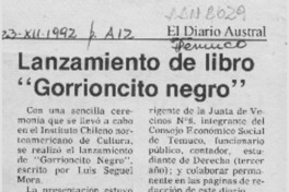 Lanzamiento de libro "Gorrioncito negro"  [artículo].