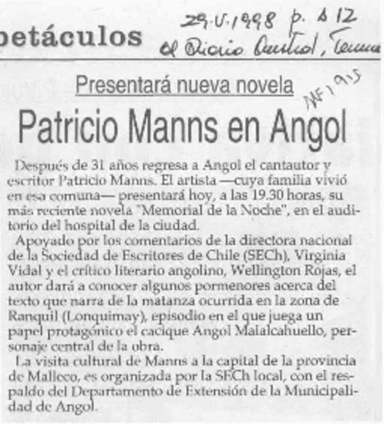 Patricio Manns en Angol  [artículo].