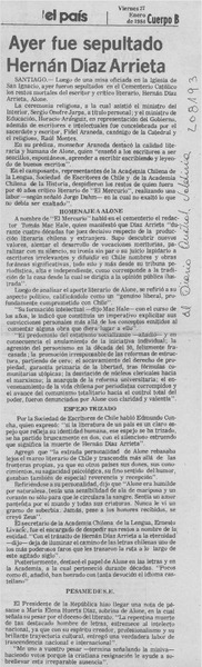 Ayer fue sepultado Hernán Díaz Arrieta