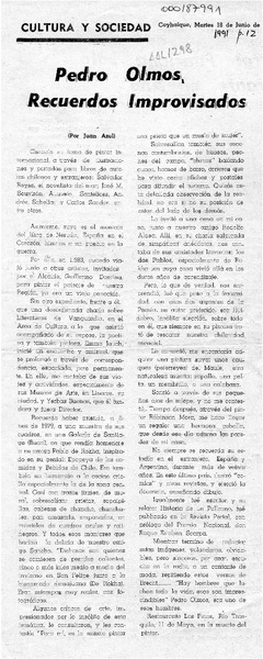 Pedro Olmos, recuerdos improvisados  [artículo] Juan azul.