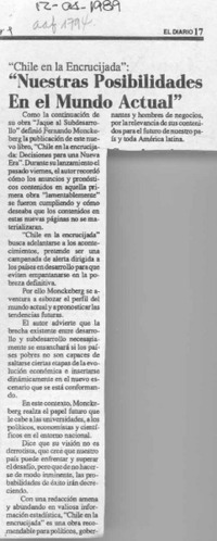 "Nuestras posibilidades en el mundo actual"  [artículo].