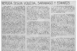 Neruda según Volodia, Saramago y Edwards.