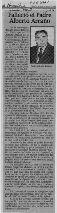 Falleció el Padre Alberto Arraño