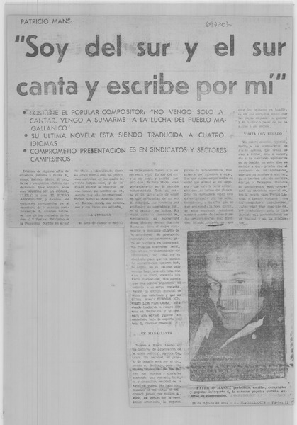 &#34;Soy del sur y el sur canta y escribe por mí&#34;.