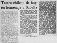 Teatro chileno de hoy en homenaje a Sabella.