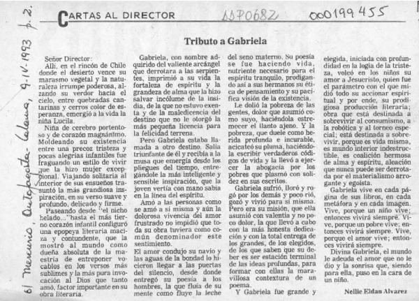 Tributo a Gabriela  [artículo] Nellie Eldan Alvarez.