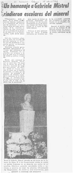Un homenaje a Gabriela Mistral rindieron escolares del mineral.
