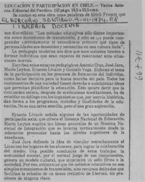 Educación y participación en Chile.  [artículo]