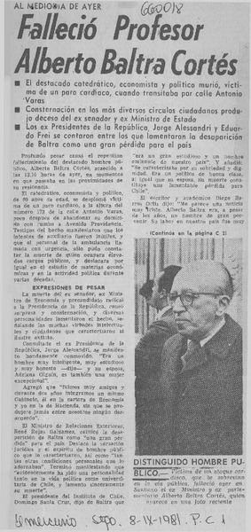 Falleció Alberto Baltra Cortés  [artículo]