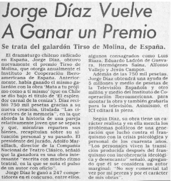 Jorge Díaz vuelve a ganar un premio.