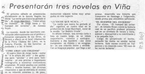 Presentarán tres novelas en Viña.