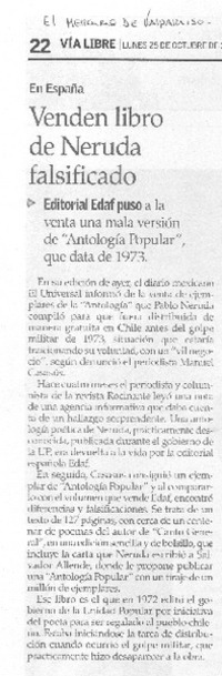 Venden libro de Neruda falsificado