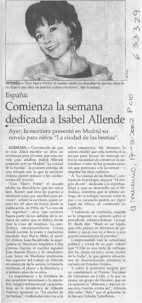 Comienza la semana dedicada a Isabel Allende  [artículo]
