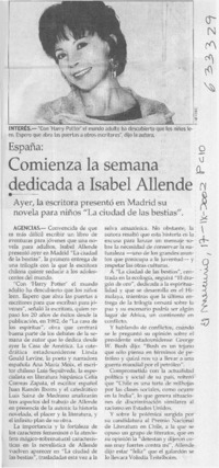 Comienza la semana dedicada a Isabel Allende  [artículo]