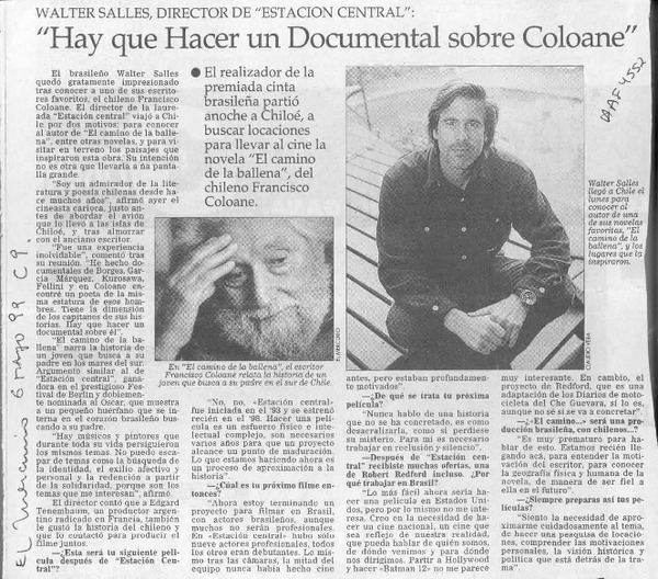 "Hay que hacer un documental sobre Coloane"  [artículo].