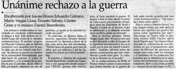 Unánime rechazo a la guerra