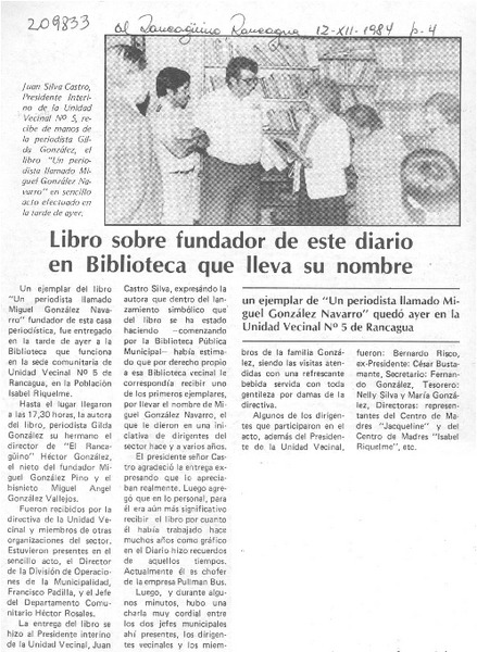 Libro sobre fundador de este diario en Biblioteca que lleva su nombre