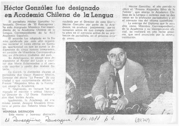Héctor González fue designado en Academia de la Lengua.
