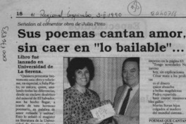 Sus poemas cantan amor, sin caer en "lo bailable" --  [artículo].