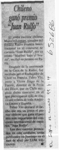 Chileno ganó premio "Juan Rulfo"  <artículo>