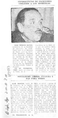 Condolencias de escritores chilenos a los soviéticos.