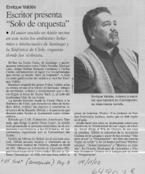Escritor presenta "Sólo de orquesta"