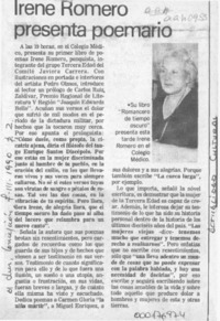 Irene Romero presenta poemario  [artículo].