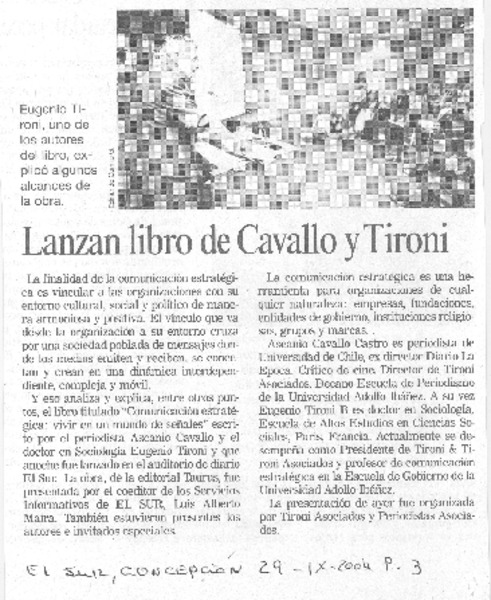 Lanzan libro de Cavallo y Tironi