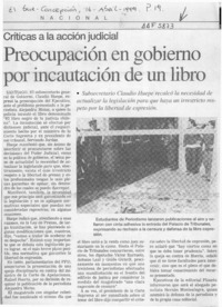 Preocupación en gobierno por incautación de un libro  [artículo].