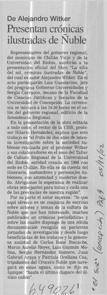 Presentan crónicas ilustradas de Ñuble  [artículo]